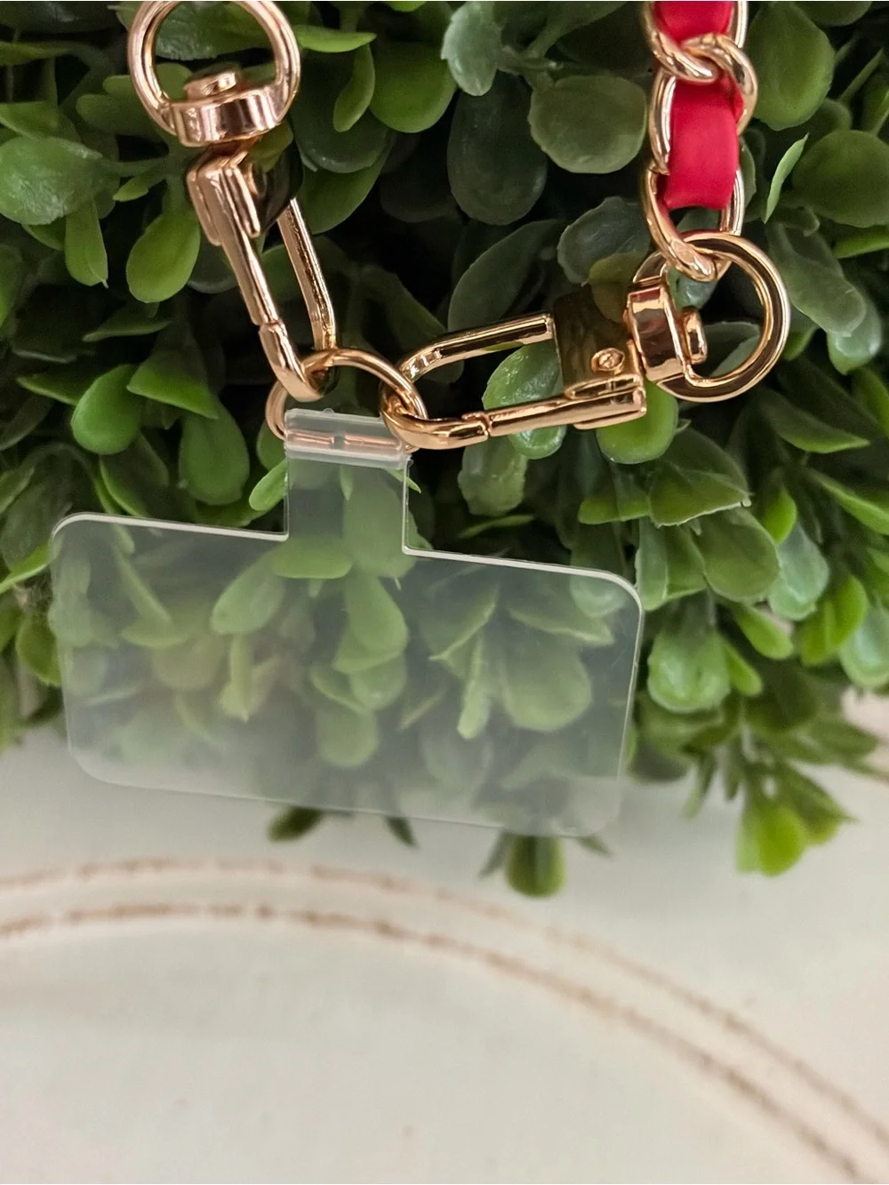 Pearl and Red Chain ID Badge Lanyard with Gold Hardware